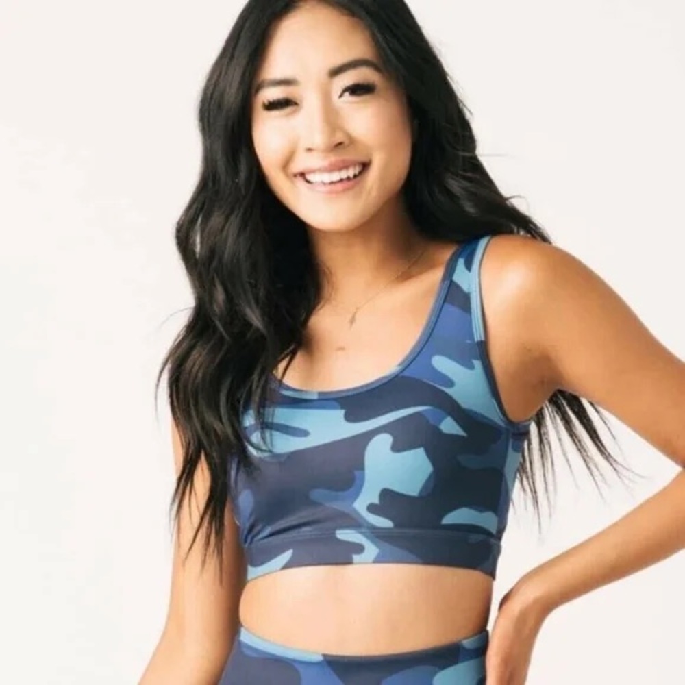Zyia Activewear Navy Blue Camo Sports Bra w/Mesh Back Size L